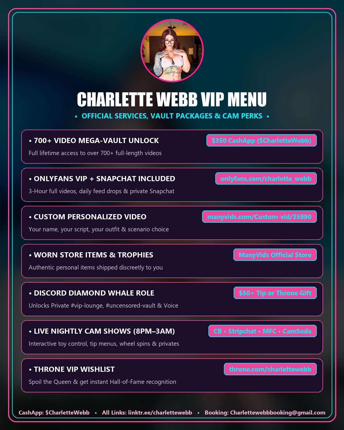 Charlette Webb VIP Tip and Services Menu